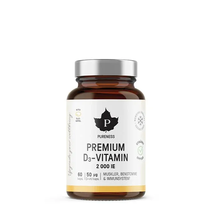 Premium D3-vitamin 2000 IE 60 kapslar Pureness