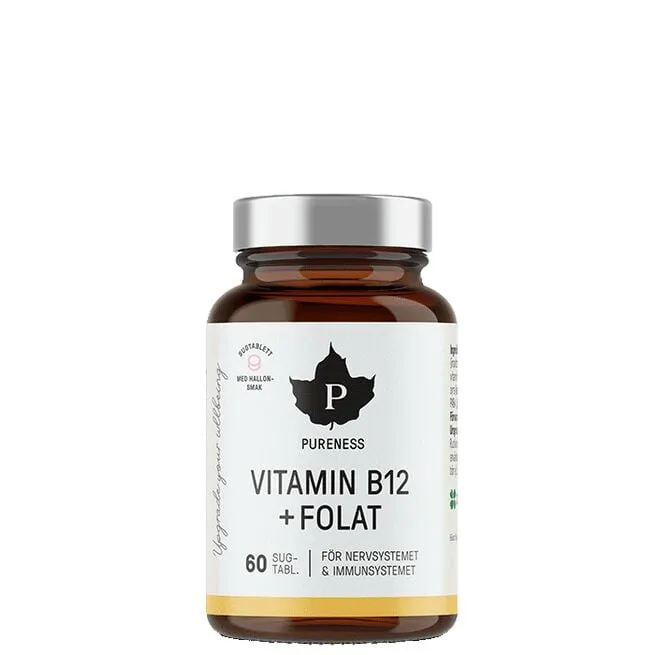 Vitamin B12 + Folat Hallon 60 sugtabletter Pureness